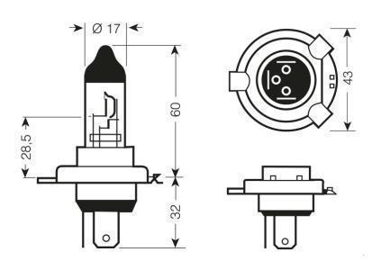 чертеж, схема лампы Н4 Р43t