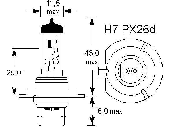 лампа H7 размеры чертеж