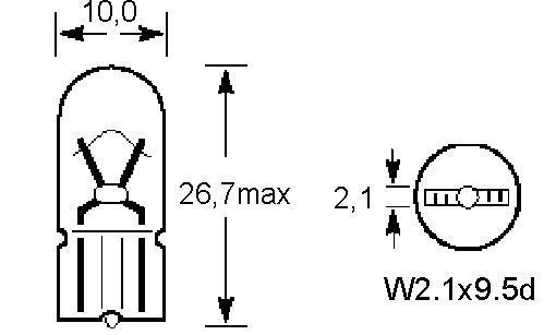 схема размеры лампа W2.1x9.5d