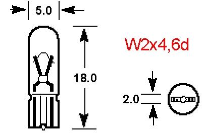 размеры чертеж лампа 12v 1.2w W2x4.6d